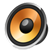 A gold speaker with black center

Description automatically generated